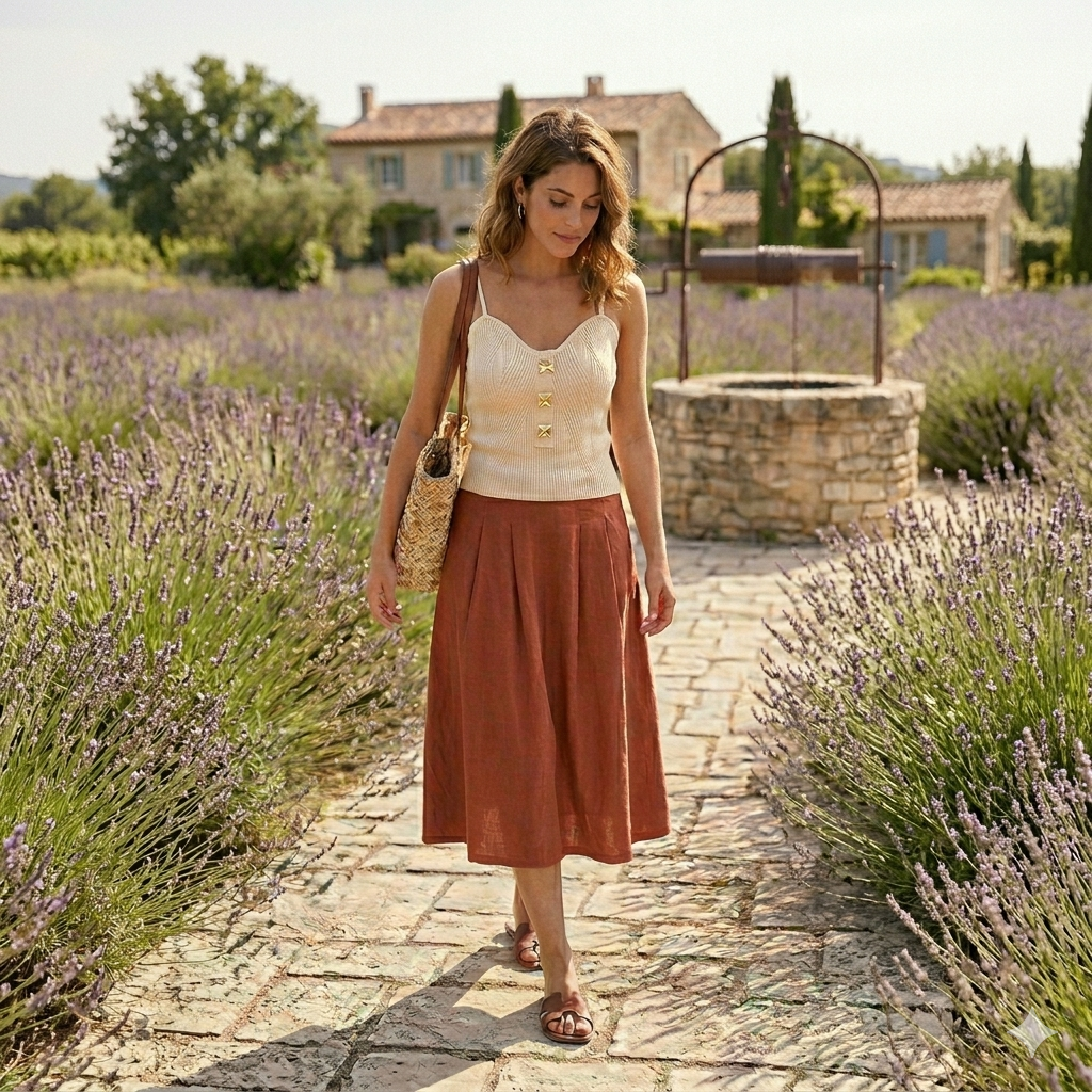Camisola de Alças Feminina em Malha Cruzada — Estilo Francês Slim Fit