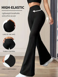 Leggings / Calças Pretas Femininas de Cintura Alta — Corte Flared Slim Fit