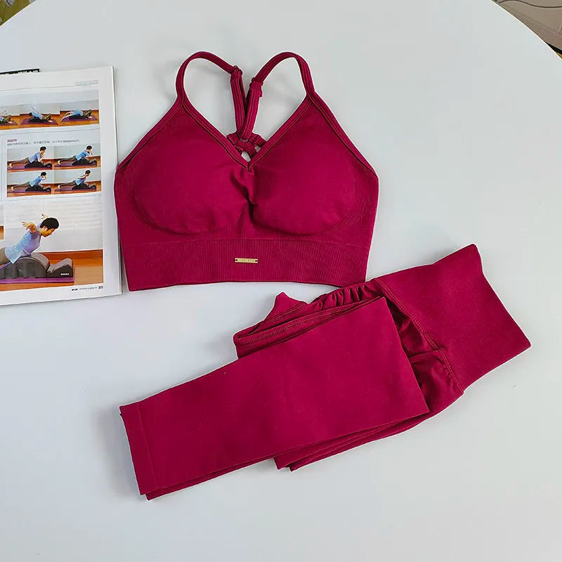 Conjunto Desportivo Feminino Sem Costuras — Top e Leggings de Cintura Alta