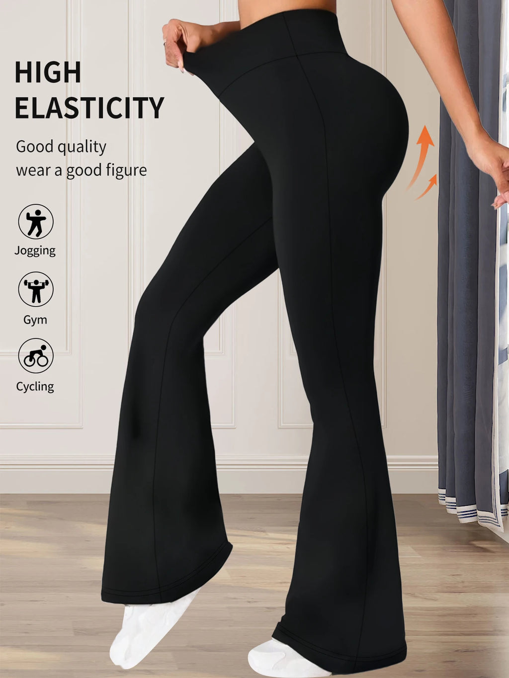 Leggings / Calças Pretas Femininas de Cintura Alta — Corte Flared Slim Fit