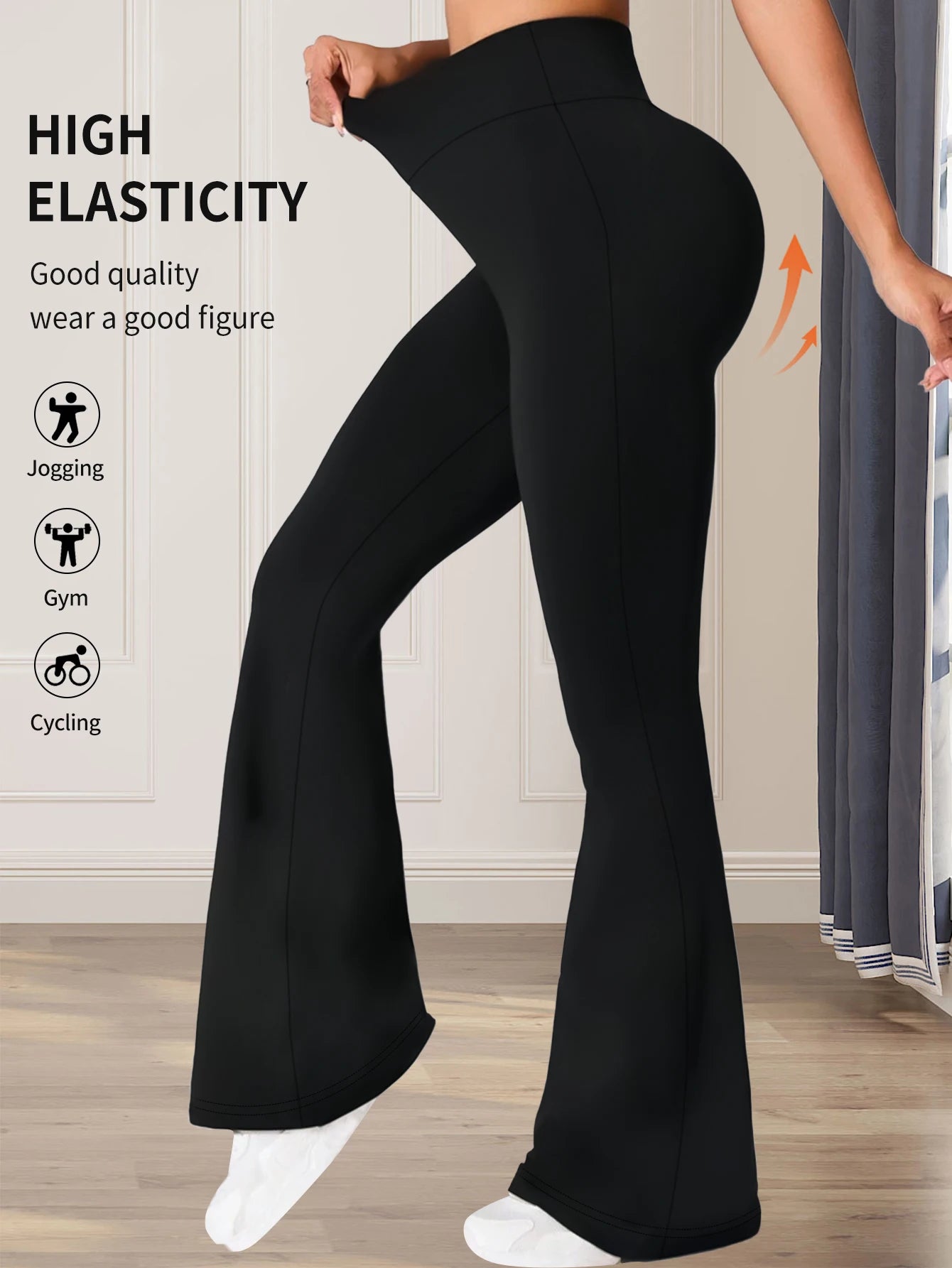 Leggings / Calças Pretas Femininas de Cintura Alta — Corte Flared Slim Fit