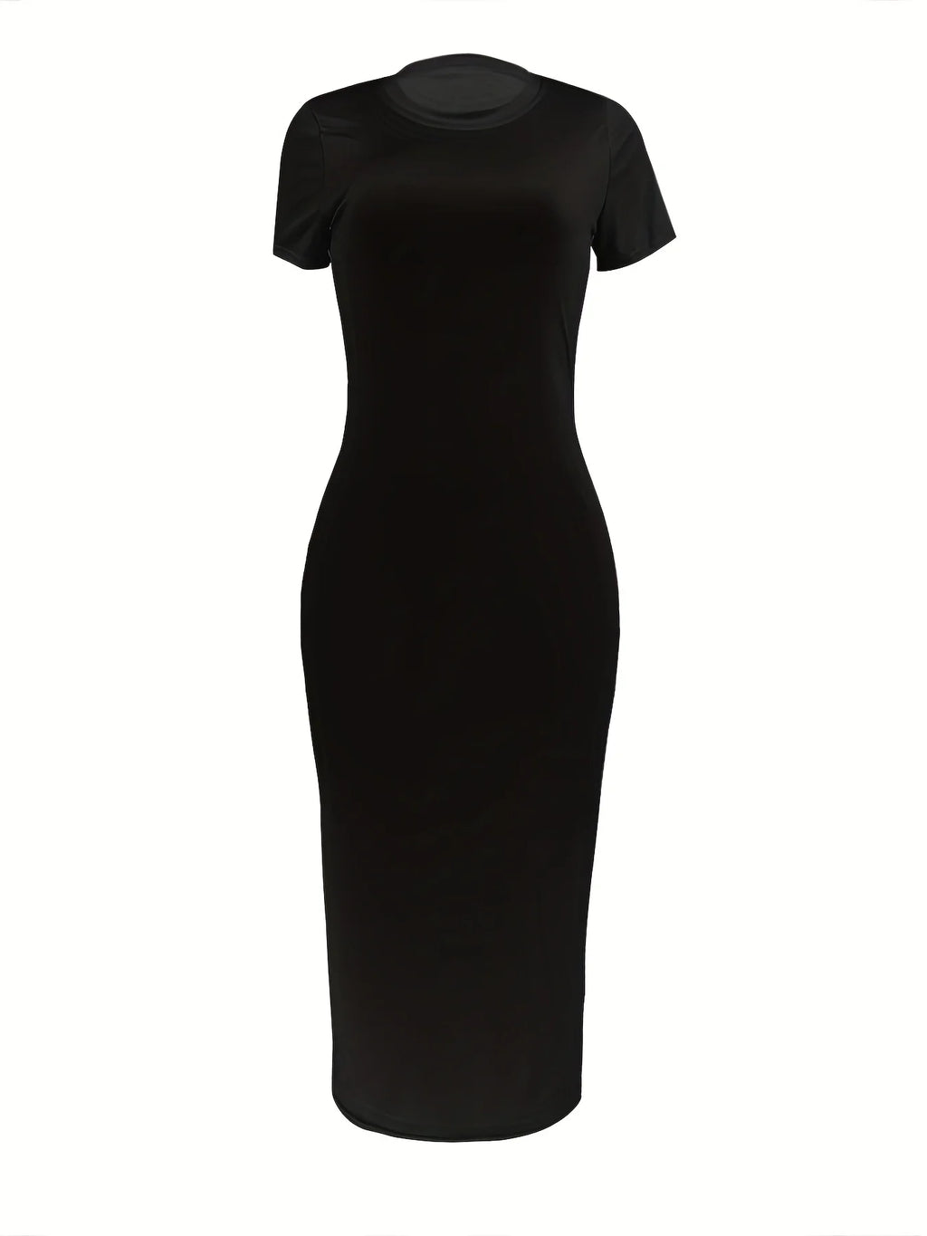 Vestido Longo Feminino Preto — Manga Curta Slim Fit Plus Size