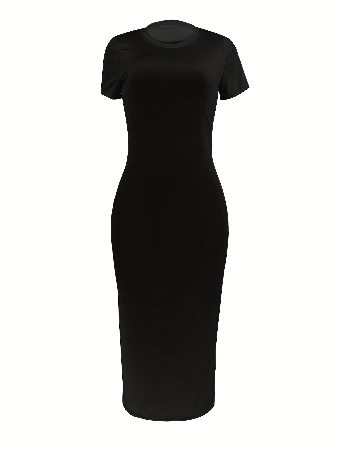 Vestido Longo Feminino Preto — Manga Curta Slim Fit Plus Size