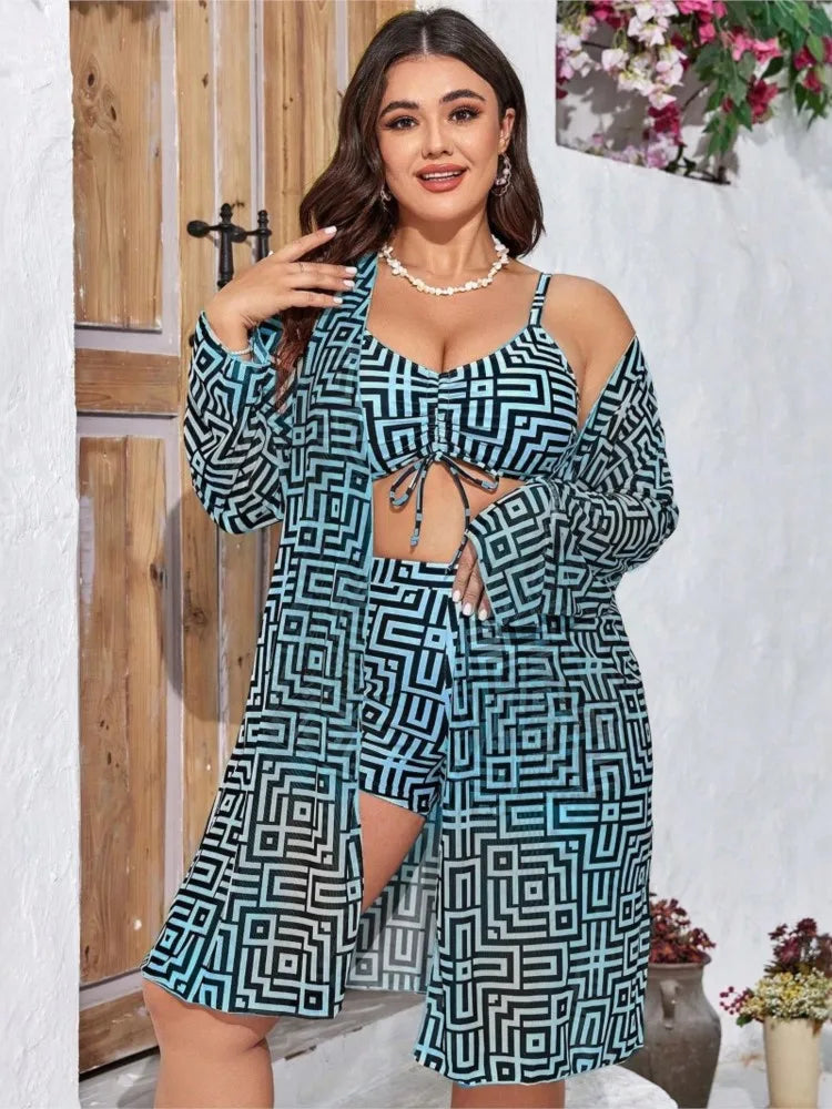 Biquíni Plus Size 3 Peças | Push-Up e Controlo de Barriga