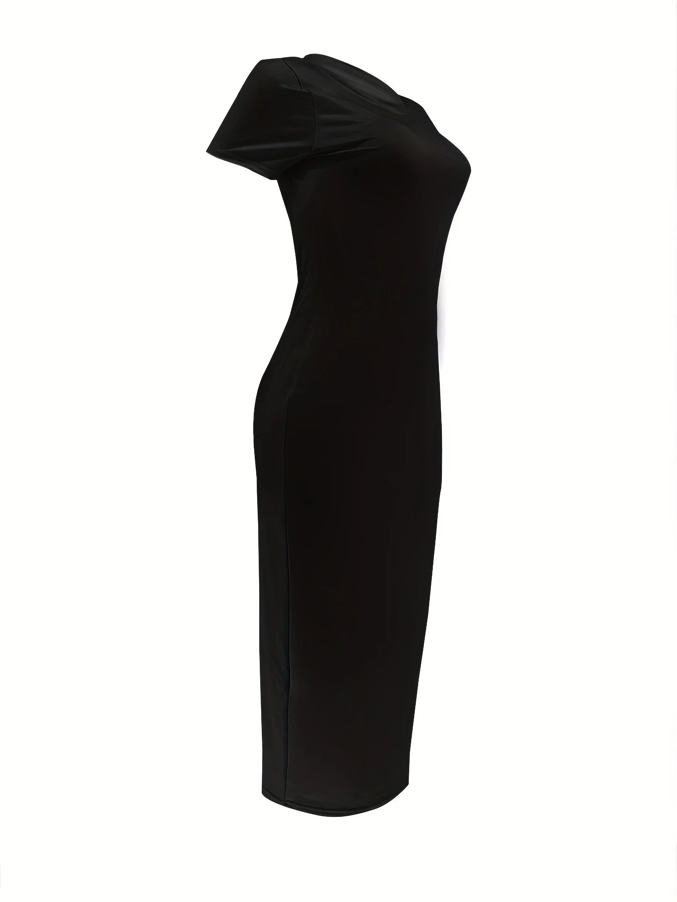 Vestido Longo Feminino Preto — Manga Curta Slim Fit Plus Size