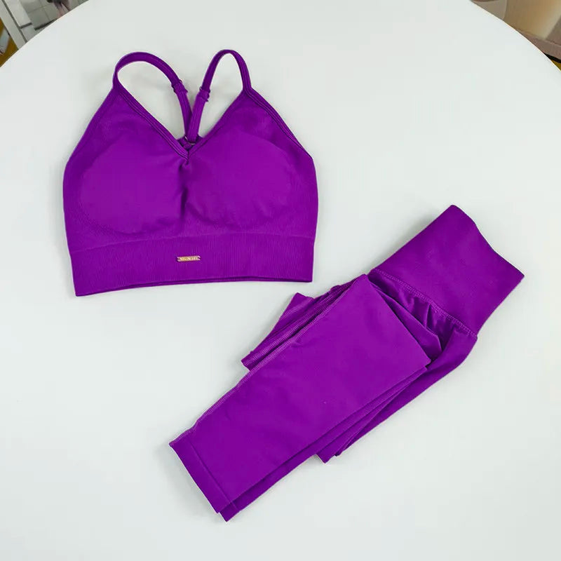 Conjunto Desportivo Feminino Sem Costuras — Top e Leggings de Cintura Alta