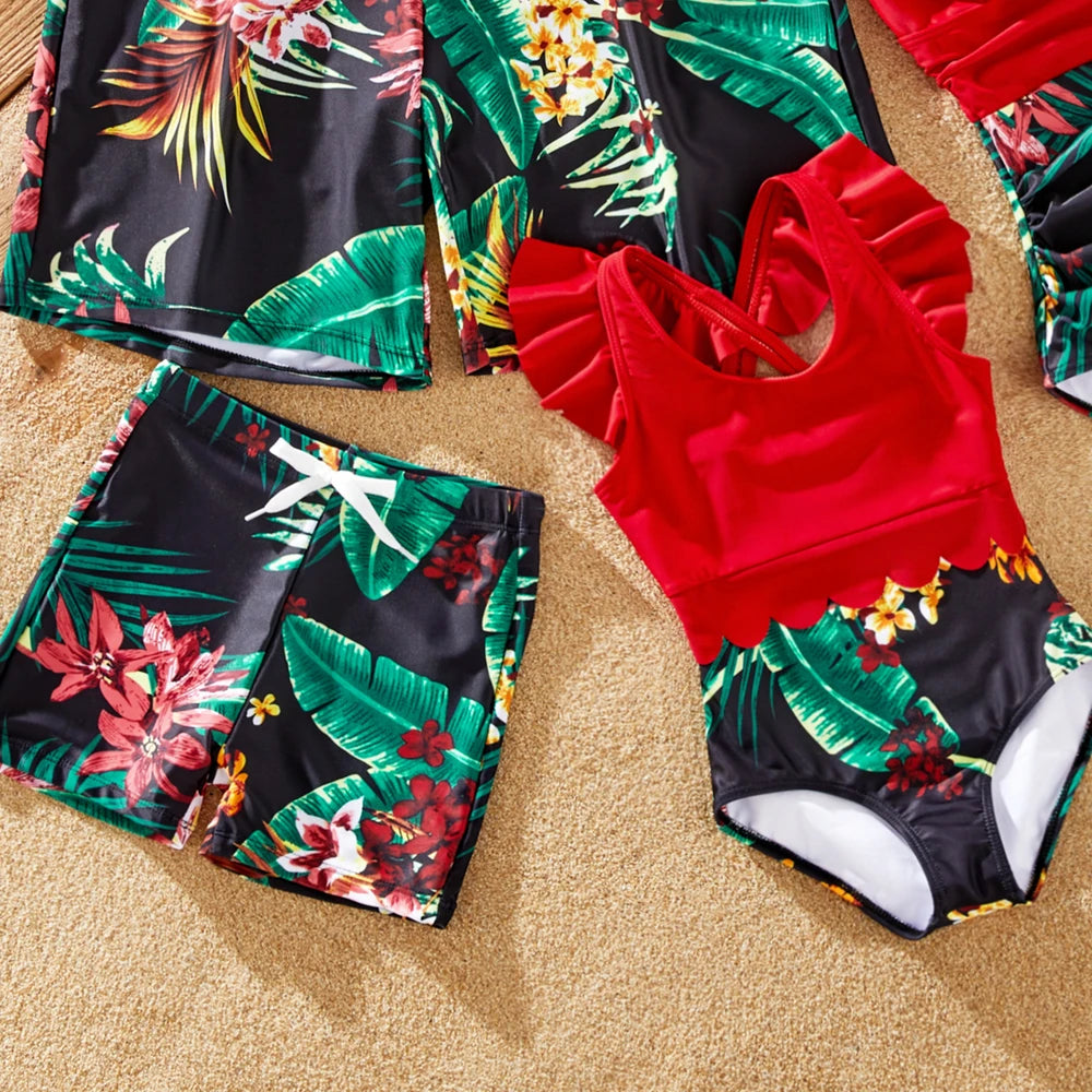 Conjunto de Banho Familiar | Estampado Tropical para Toda a Família