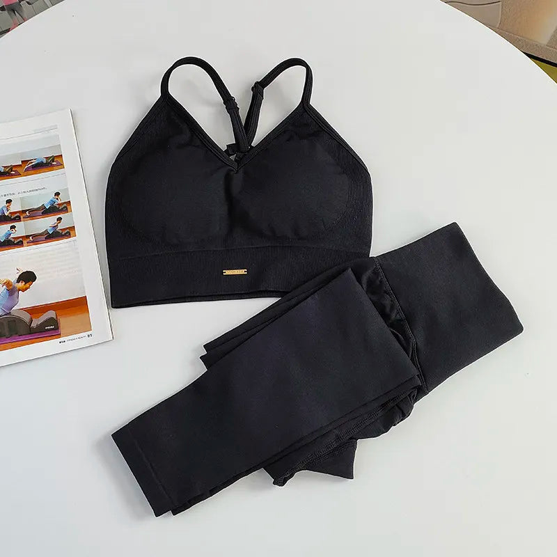 Conjunto Desportivo Feminino Sem Costuras — Top e Leggings de Cintura Alta