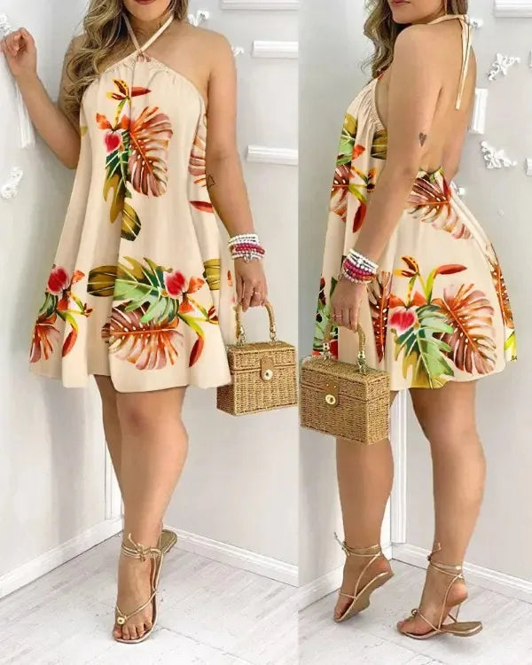 Vestido Halter com Estampado Floral e Costas Abertas | Estilo Boho