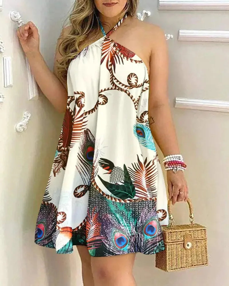 Vestido Halter com Estampado Floral e Costas Abertas | Estilo Boho