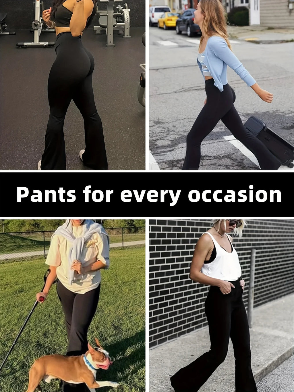 Leggings / Calças Pretas Femininas de Cintura Alta — Corte Flared Slim Fit