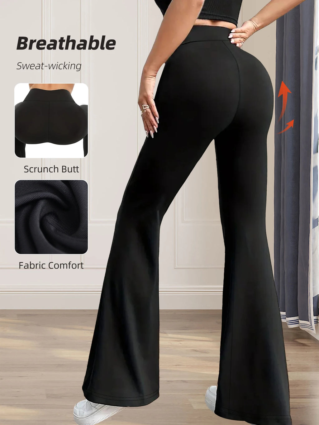 Leggings / Calças Pretas Femininas de Cintura Alta — Corte Flared Slim Fit