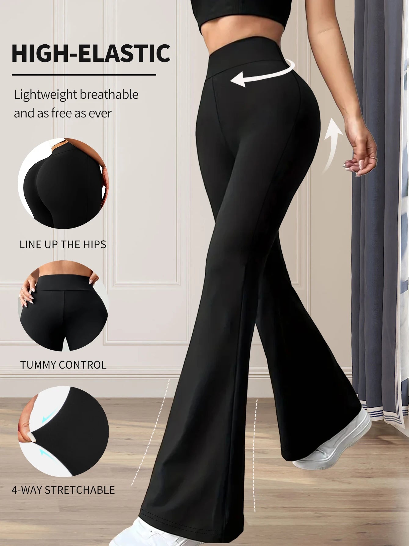 Leggings / Calças Pretas Femininas de Cintura Alta — Corte Flared Slim Fit