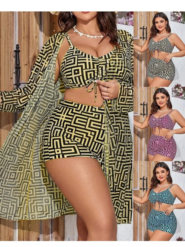 Biquíni Plus Size 3 Peças | Push-Up e Controlo de Barriga