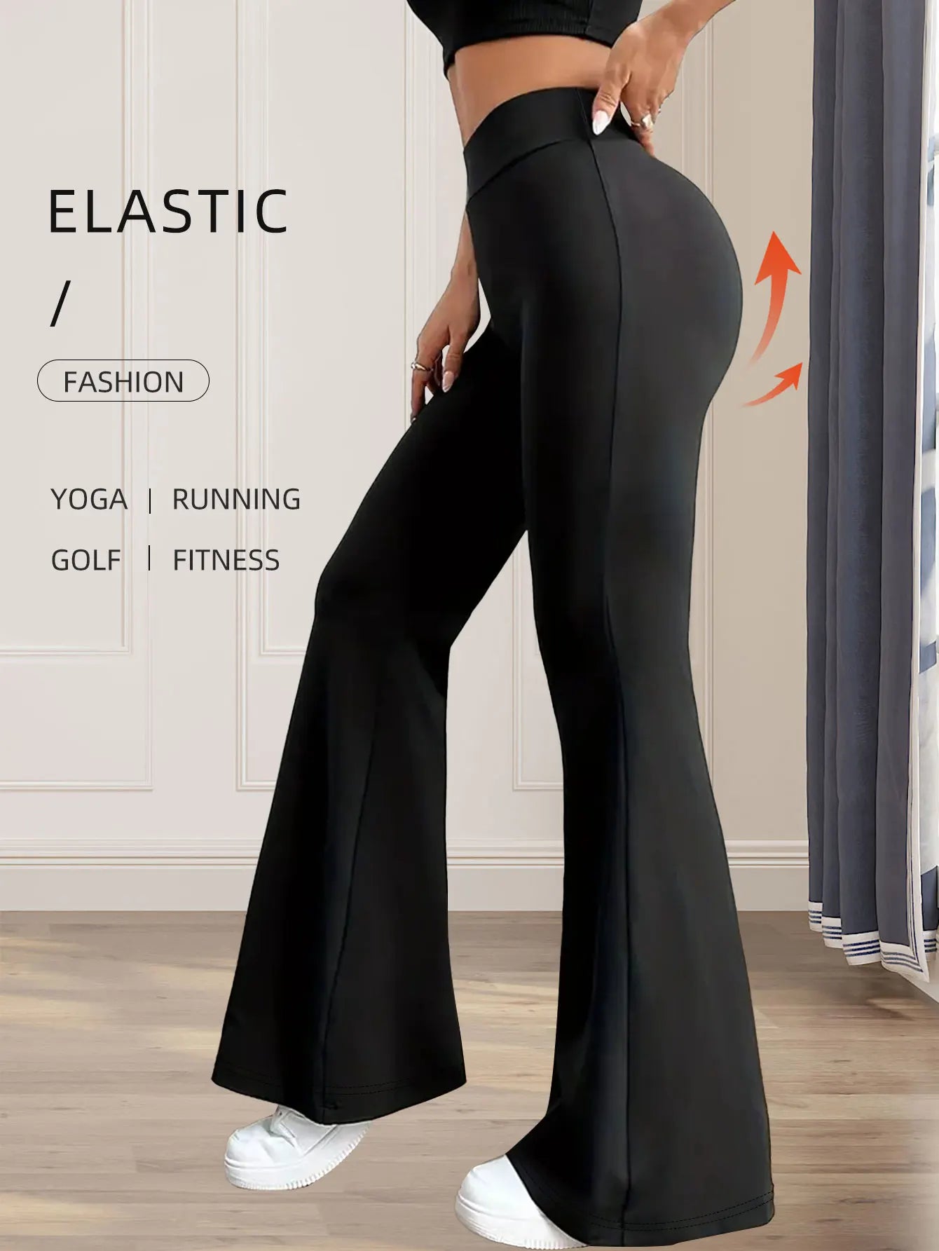 Leggings / Calças Pretas Femininas de Cintura Alta — Corte Flared Slim Fit