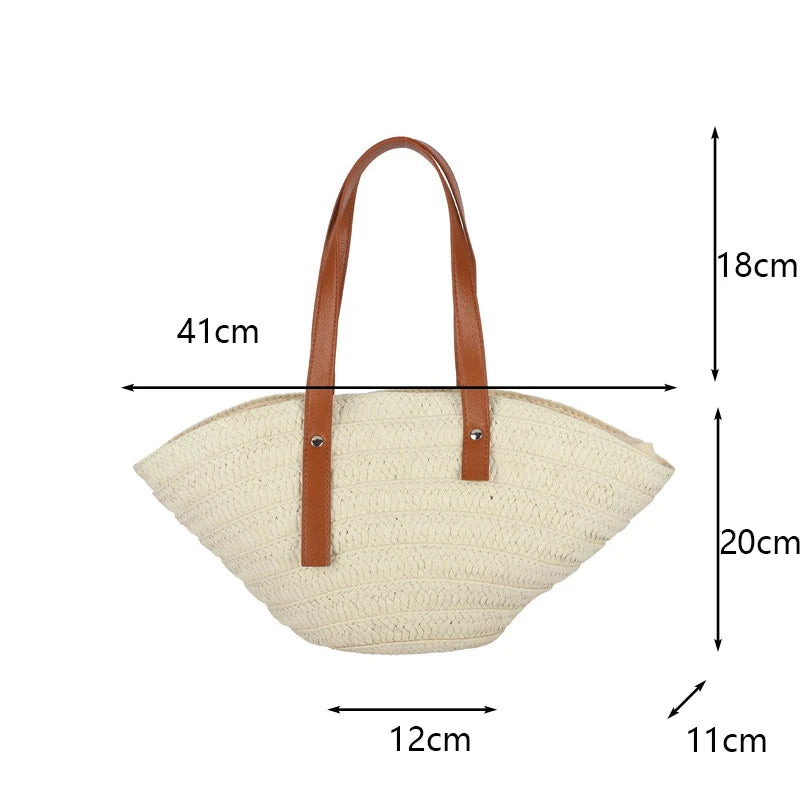 Mala de Verão Feminina em Palha — Tote Shopper Estilo Boho Grande Capacidade