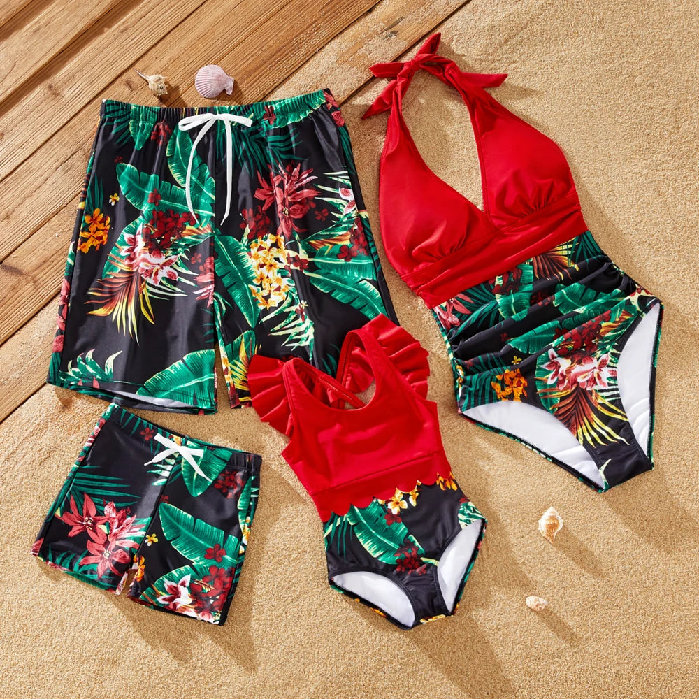 Conjunto de Banho Familiar | Estampado Tropical para Toda a Família