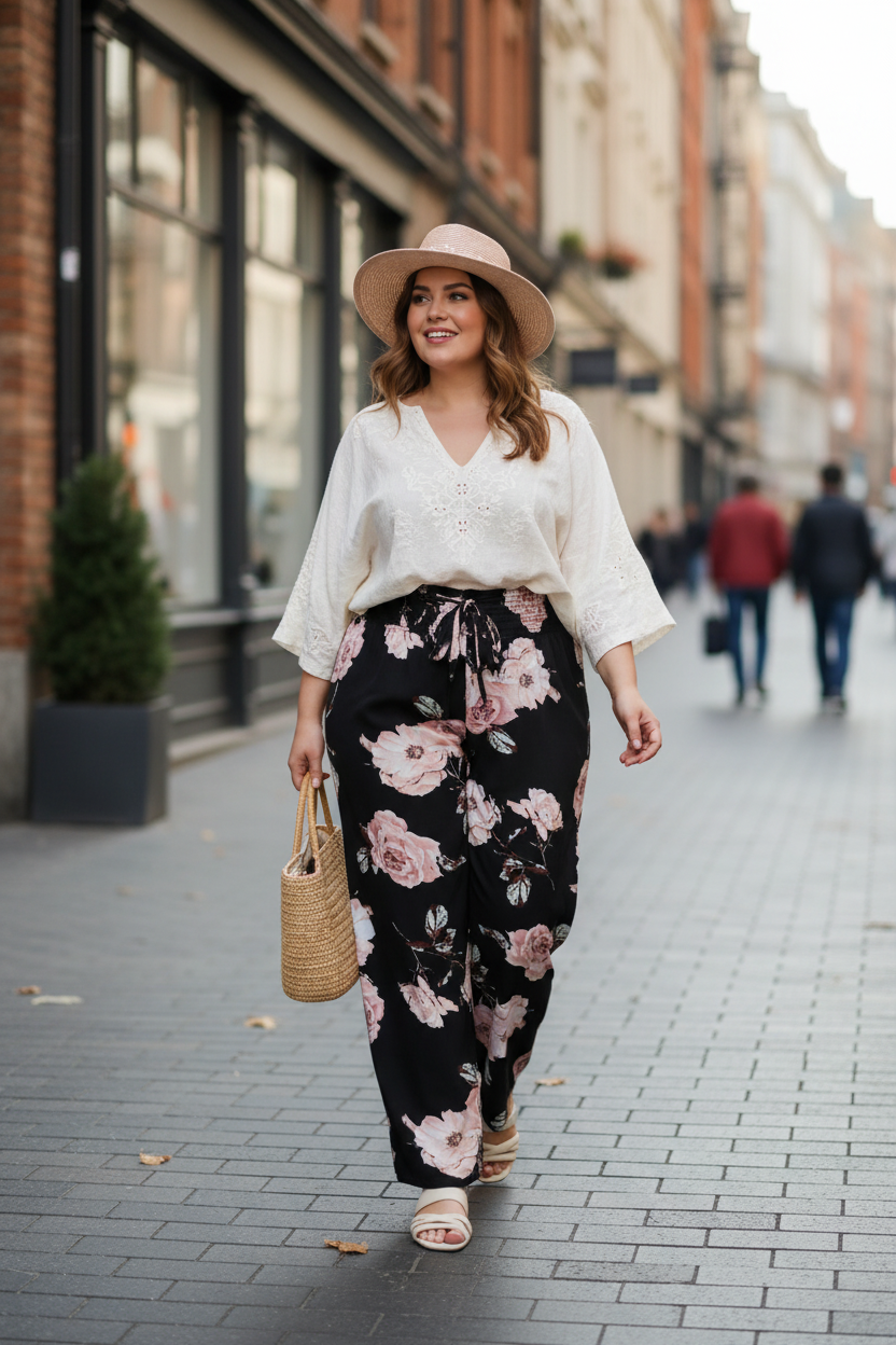 Calças Floral Preto e Rosa — Cidade
